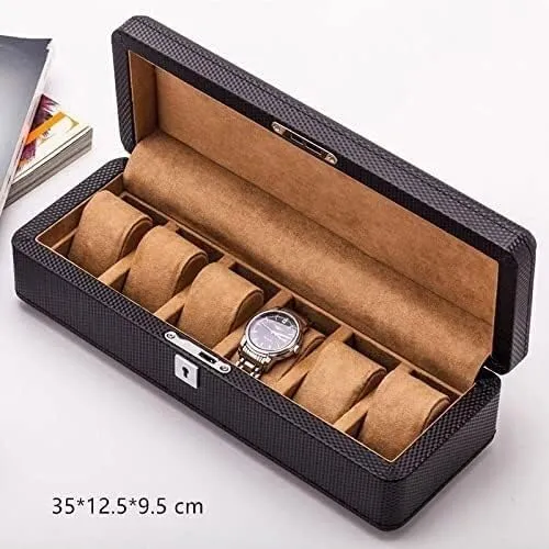 Gift Box connection with Lock Black Carbon Fiber Watch Storage Box Leather Watch Box Box Black Display Jewelry 