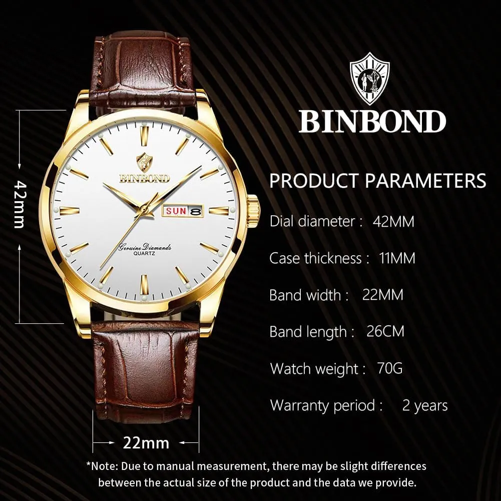 Gift for Men Brown Leather Watches for Men Luxury Dress Business with Date cylinder instructor pillar Classic Casual Men's Wrist Watches Waterproof Luminous 