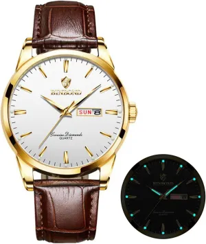 Gift for Men Brown Leather Watches for Men Luxury Dress Business with Date cylinder instructor pillar Classic Casual Men's Wrist Watches Waterproof Luminous 