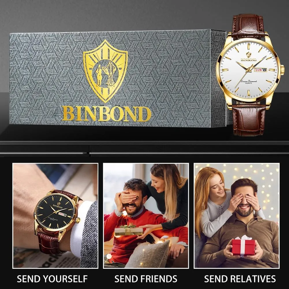 Gift for Men Brown Leather Watches for Men Luxury Dress Business with Date cylinder instructor pillar Classic Casual Men's Wrist Watches Waterproof Luminous 
