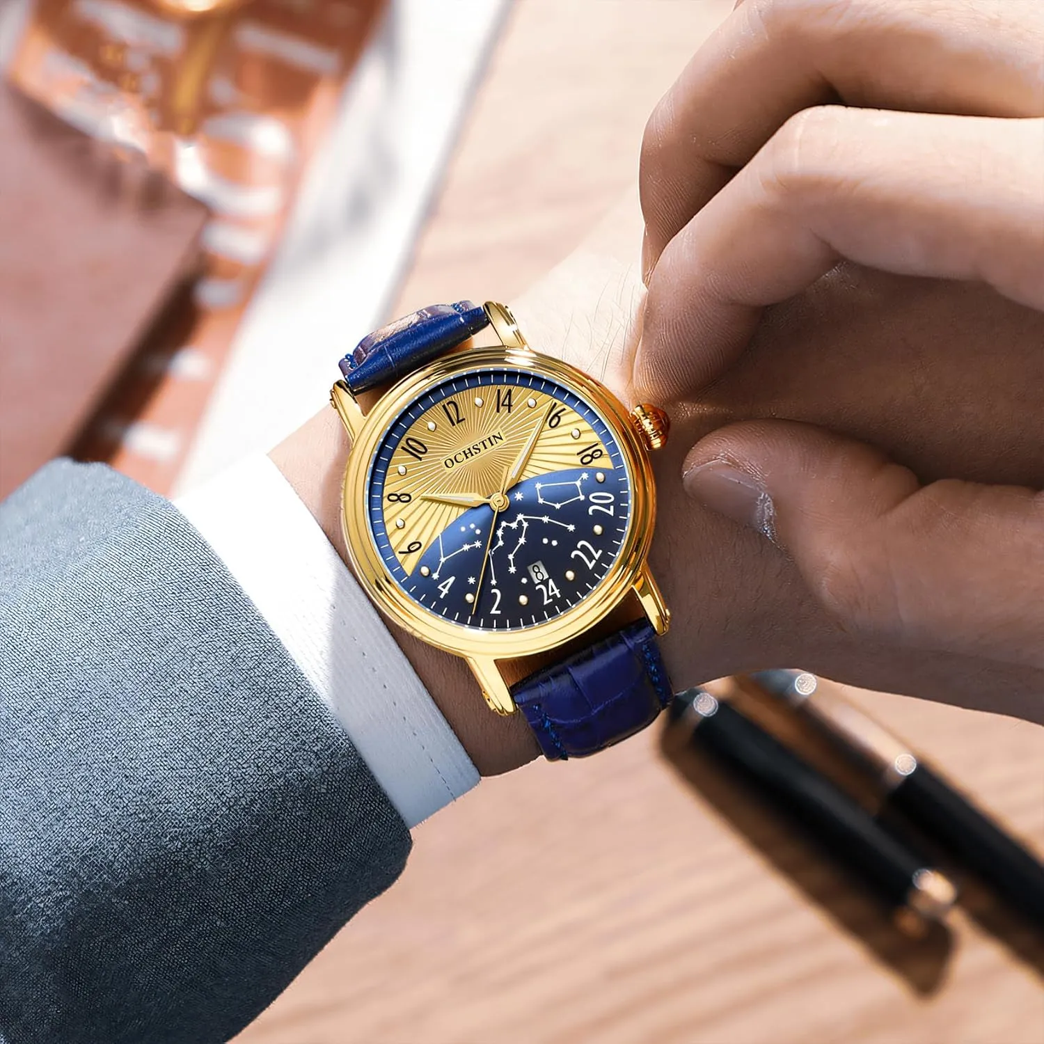 Gifts Business Watch 24-Hour restlessness dilate immediate juvenile Dial Waterproof Noctilucent Men's Automatic Mechanical Calendar Watch Suitable for Fashionable Dressing Men's Holiday 