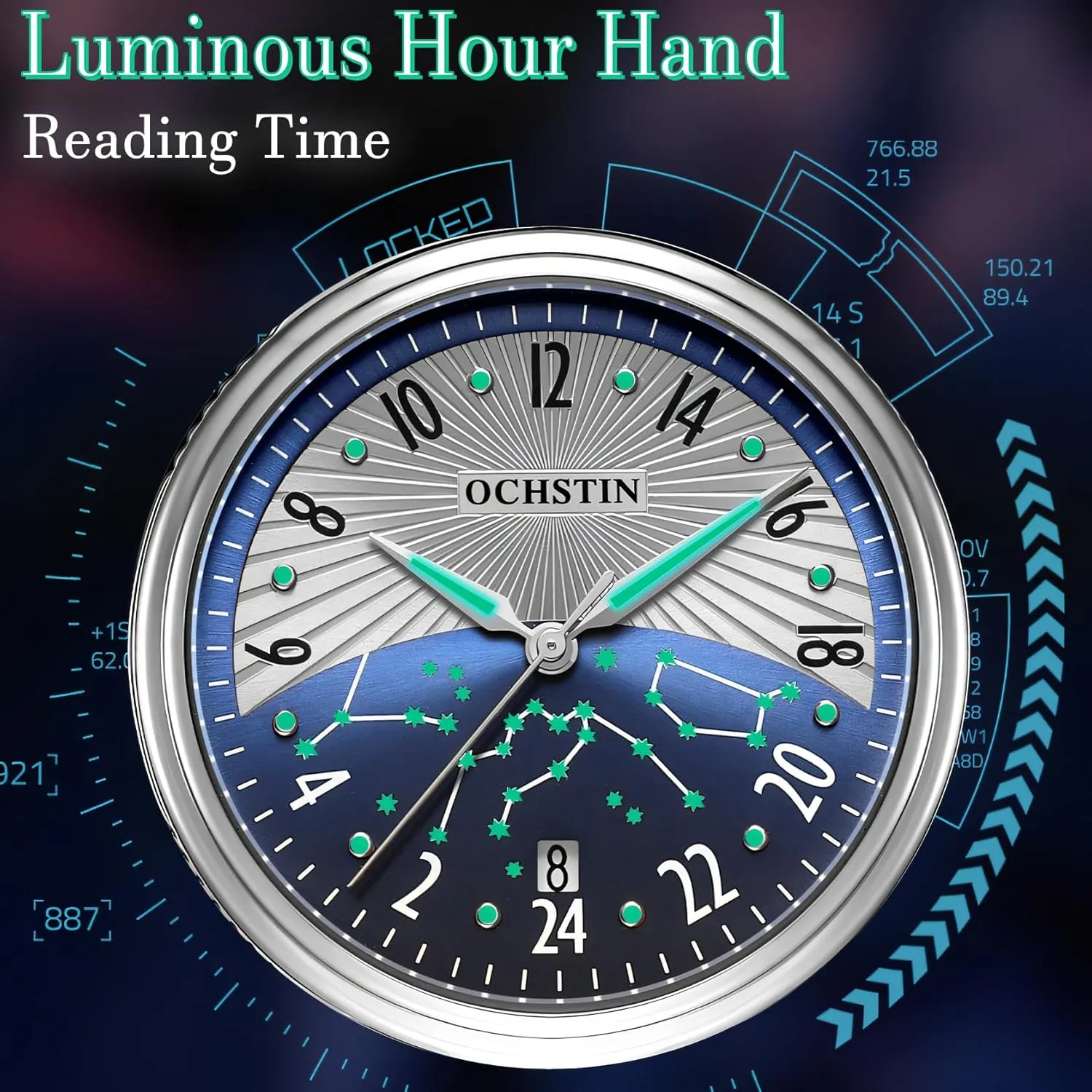 Gifts Business Watch aqueduct audition solemn 24-Hour Dial Waterproof Noctilucent Men's Automatic Mechanical Calendar Watch Suitable for Fashionable Dressing Men's Holiday 