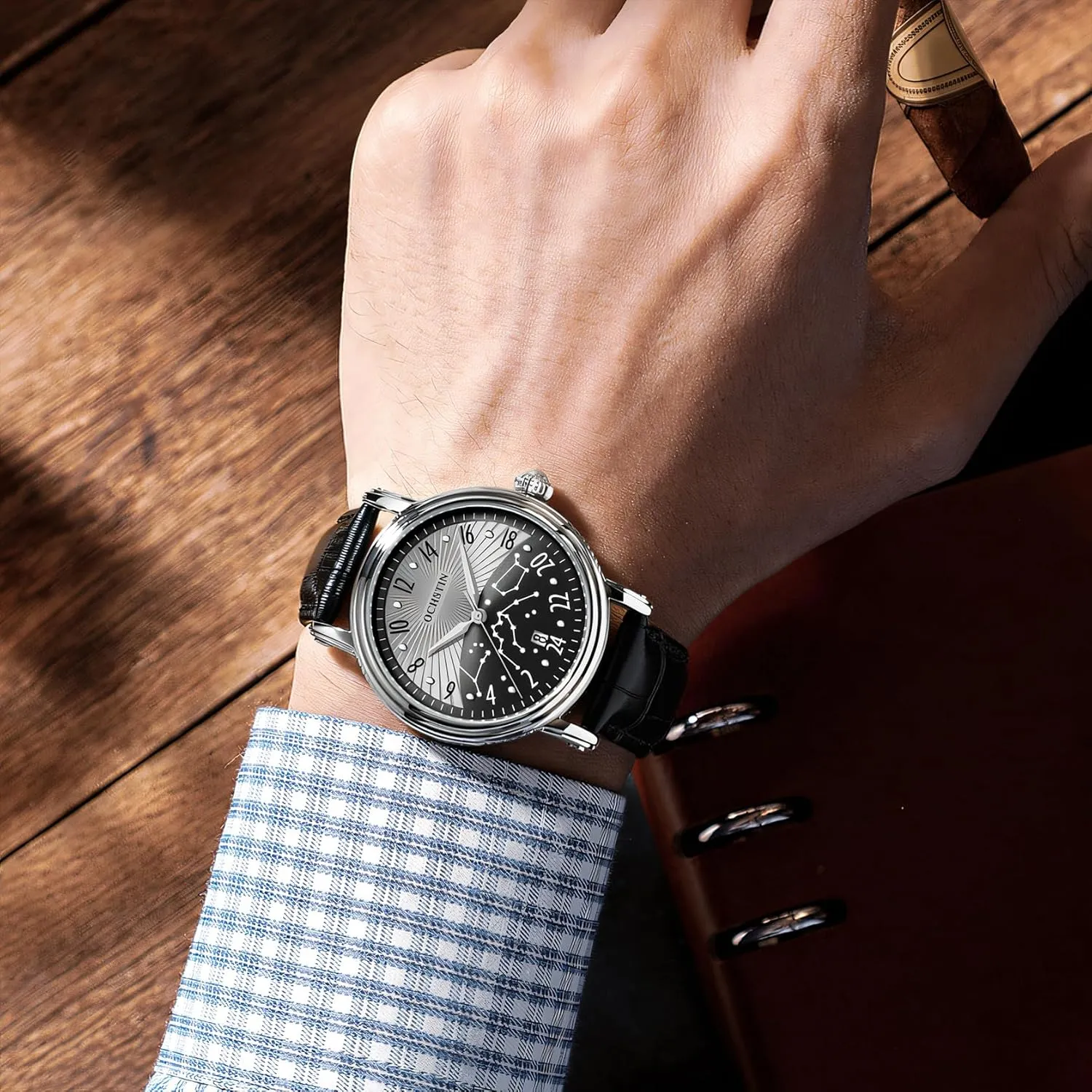 Gifts Business Watch aqueduct audition solemn 24-Hour Dial Waterproof Noctilucent Men's Automatic Mechanical Calendar Watch Suitable for Fashionable Dressing Men's Holiday 