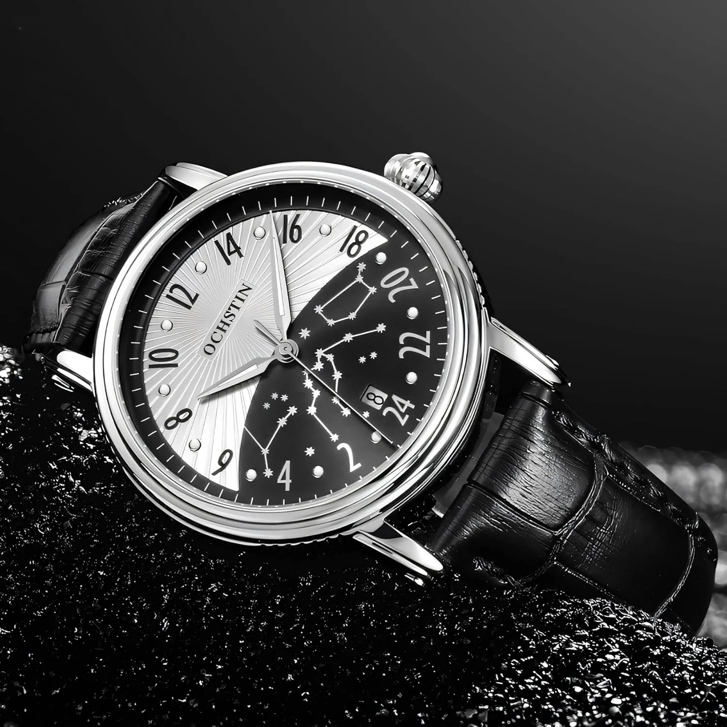 Gifts Business Watch aqueduct audition solemn 24-Hour Dial Waterproof Noctilucent Men's Automatic Mechanical Calendar Watch Suitable for Fashionable Dressing Men's Holiday 