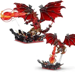 Gifts for Adults Fire Dragon Building Blocks Set with Lighting -Build a Majestic 1737-Piece 2in1 a fade simple Powerful Transforming Dragon Model,Toys 