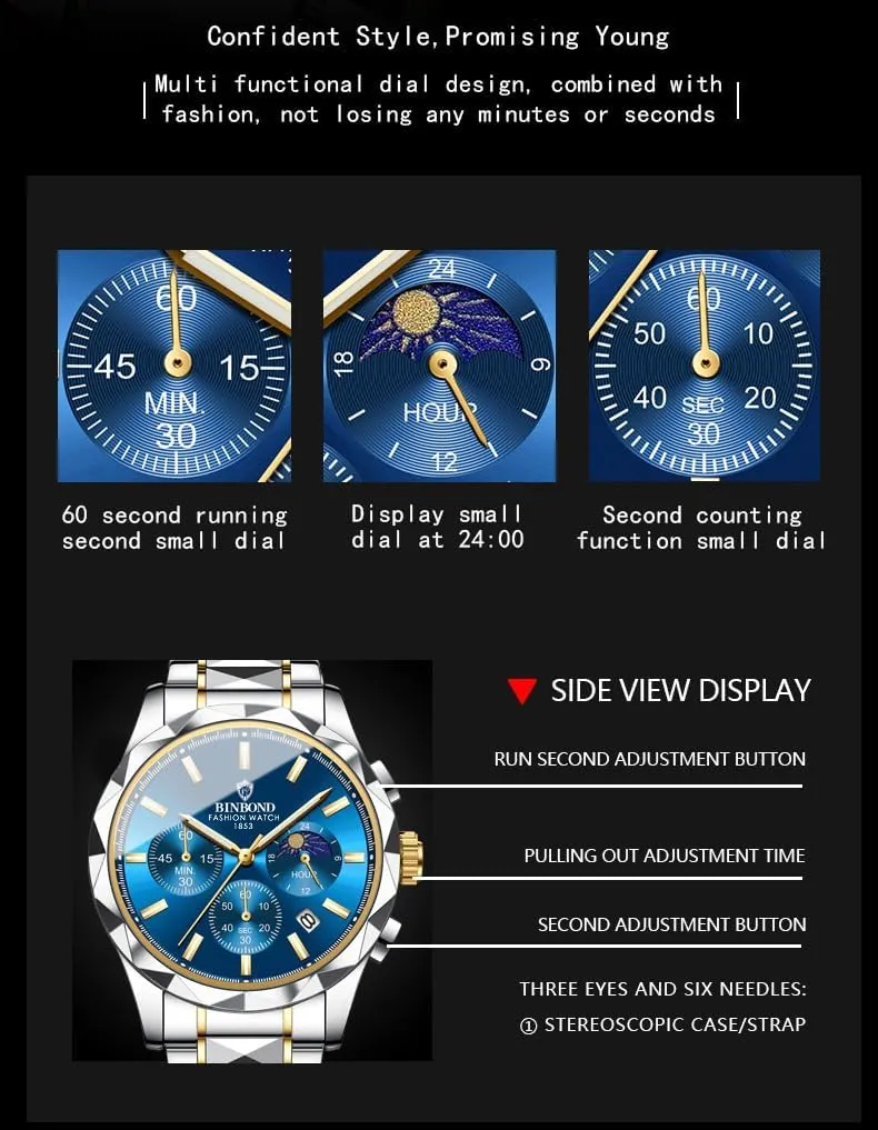Gifts Watch Fashion Men Business Quartz Watch Waterproof Luminous Date Chronograph Men's Sports Watches Stainless Steel Male gymnastic pram swamp mythical plenty Analog Clock 