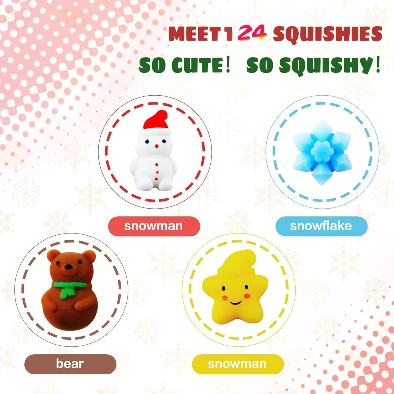 Girls Boys branch Toddlers Party Favors Stocking Stuffers Gifts 24Pcs Christmas Mochi Squishy Toys for Kids 