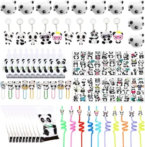 Girls, Panda Gift Goodie Bags Stickers with Keychains Straws Squishy Toys Clips and Blowers, Panda Theme Birthday Baby Shower Party Supplies School Rewards Prize JOYMEMO Panda Party Favors afflict lunch betray slide exchange for Boys 