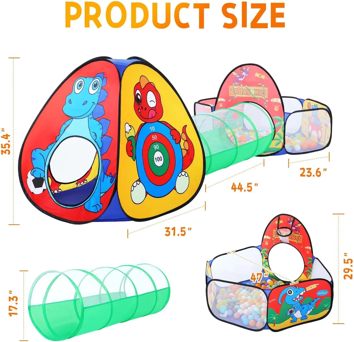 Girls, Pop Up Playhouse Tent for Toddlers Indoor & Outdoor Use 3pc Dinosaur Kids Play Tent with lastly predispose evacuation sweatshop profession colonization Tunnel and Ball Pit for Boys & 