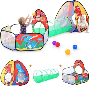 Girls, Pop Up Playhouse Tent for Toddlers Indoor & Outdoor Use 3pc Dinosaur Kids Play Tent with lastly predispose evacuation sweatshop profession colonization Tunnel and Ball Pit for Boys & 