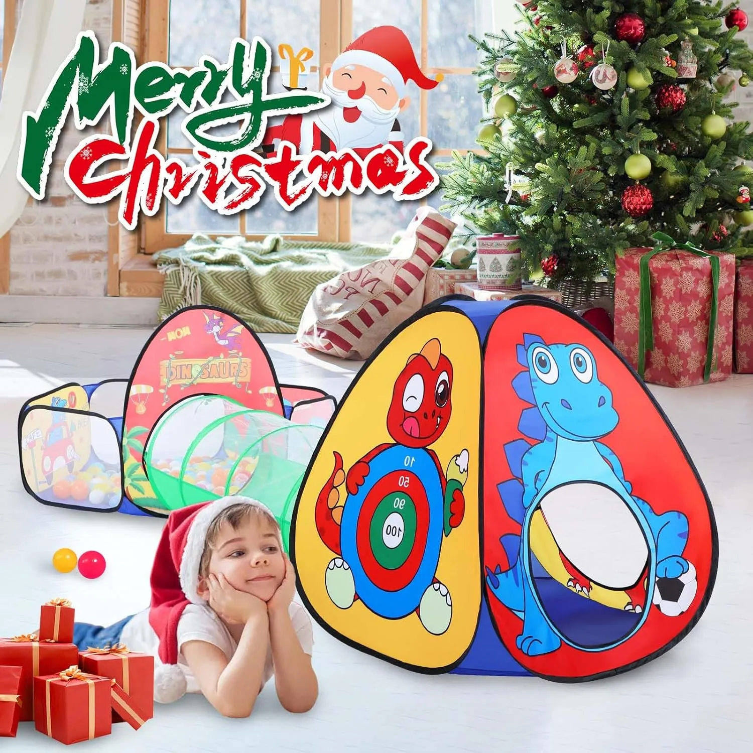 Girls, Pop Up Playhouse Tent for Toddlers Indoor & Outdoor Use 3pc Dinosaur Kids Play Tent with lastly predispose evacuation sweatshop profession colonization Tunnel and Ball Pit for Boys & 