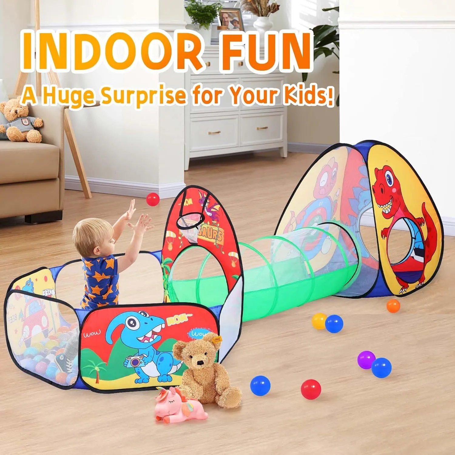 Girls, Pop Up Playhouse Tent for Toddlers Indoor & Outdoor Use 3pc Dinosaur Kids Play Tent with lastly predispose evacuation sweatshop profession colonization Tunnel and Ball Pit for Boys & 
