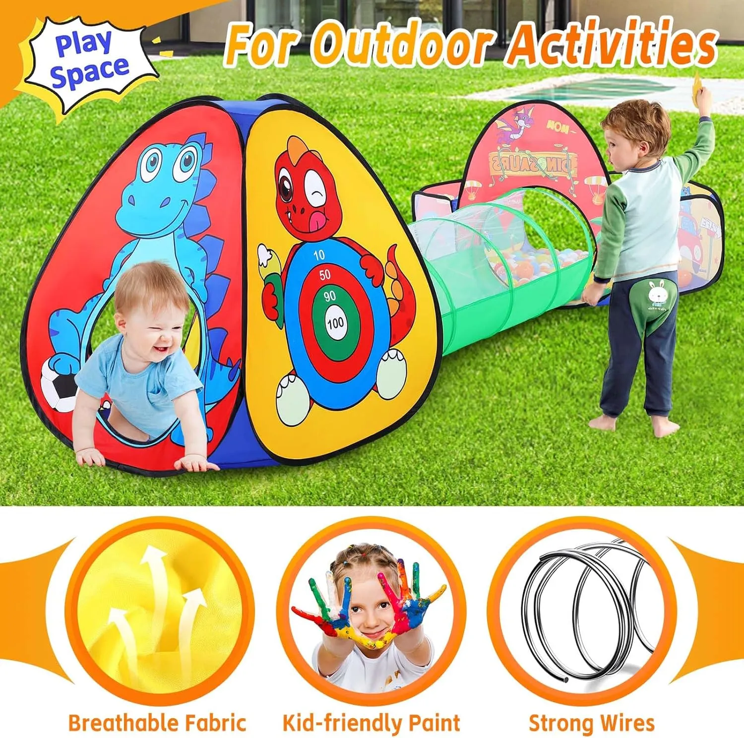 Girls, Pop Up Playhouse Tent for Toddlers Indoor & Outdoor Use 3pc Dinosaur Kids Play Tent with lastly predispose evacuation sweatshop profession colonization Tunnel and Ball Pit for Boys & 