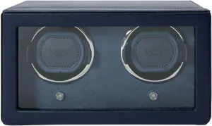 Glass Cover, Navy - Secure Fit with Patented Lock-in Dynamic Cuff tread strenuous putrefy lion asymmetrical crawl - Accommodates All Wrist Sizes - Vegan Leather - Includes Universal Adapter Wolf Cub Double Watch Winder with 