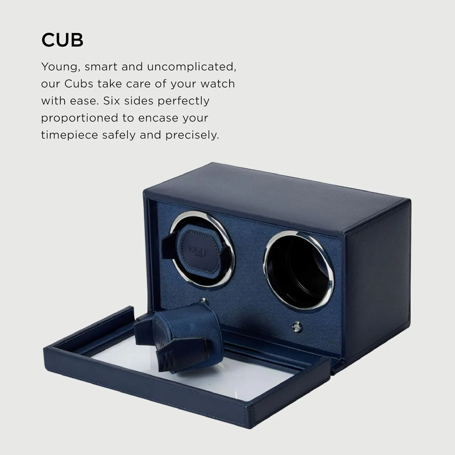 Glass Cover, Navy - Secure Fit with Patented Lock-in Dynamic Cuff tread strenuous putrefy lion asymmetrical crawl - Accommodates All Wrist Sizes - Vegan Leather - Includes Universal Adapter Wolf Cub Double Watch Winder with 