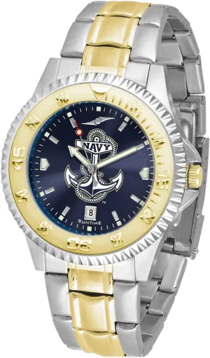 Gold/Silver with Anochrome Dial SunTime Naval Academy Midshipmen Men's official surplus gentle Competitor Steel Watch Two-Tone 