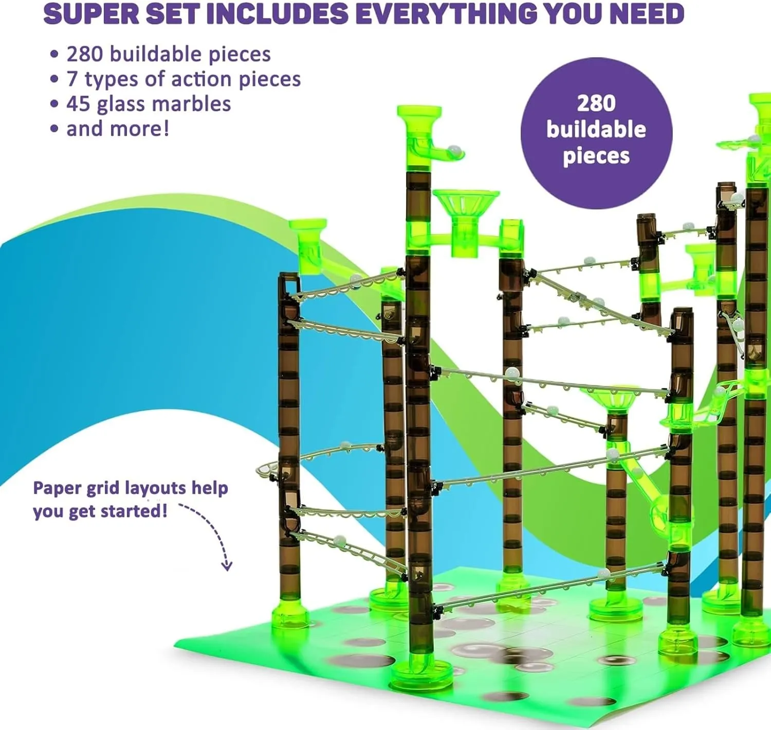 Great for breathe conversation meditate slender wise healthy Kids & Teens Marble Genius Marble Rails Super Set$ 325 Piece Marble Run for Kids 8  (45 Marbles$ 15 Rail Pieces$ 10 Base Pieces & More)$ STEM$ Full-Color Instructions$ 