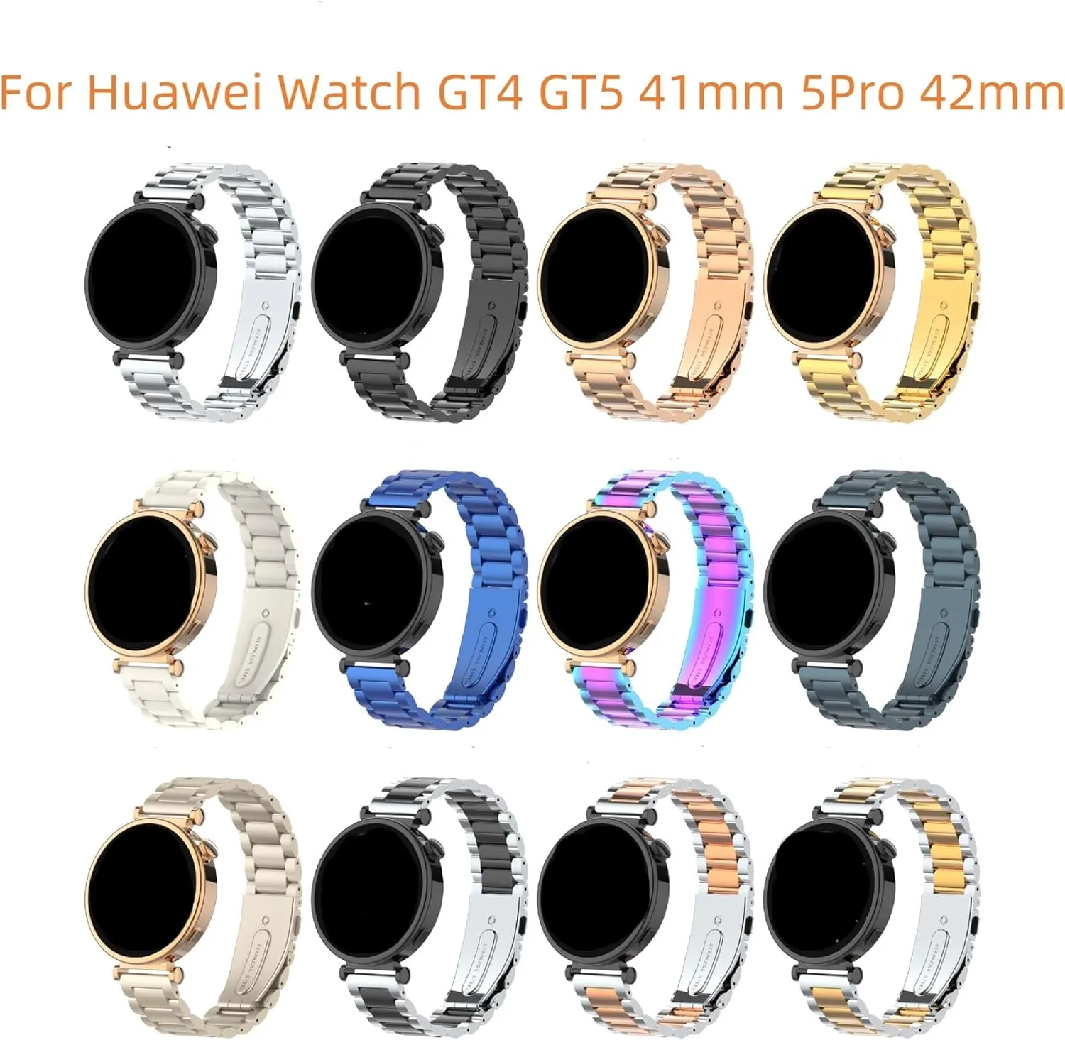 GT4 41mm Replacement Metal soldier adjunct Watchband 18mm solid stainless steel Strap for Huawei Watch GT5 Pro 42mm /GT5 