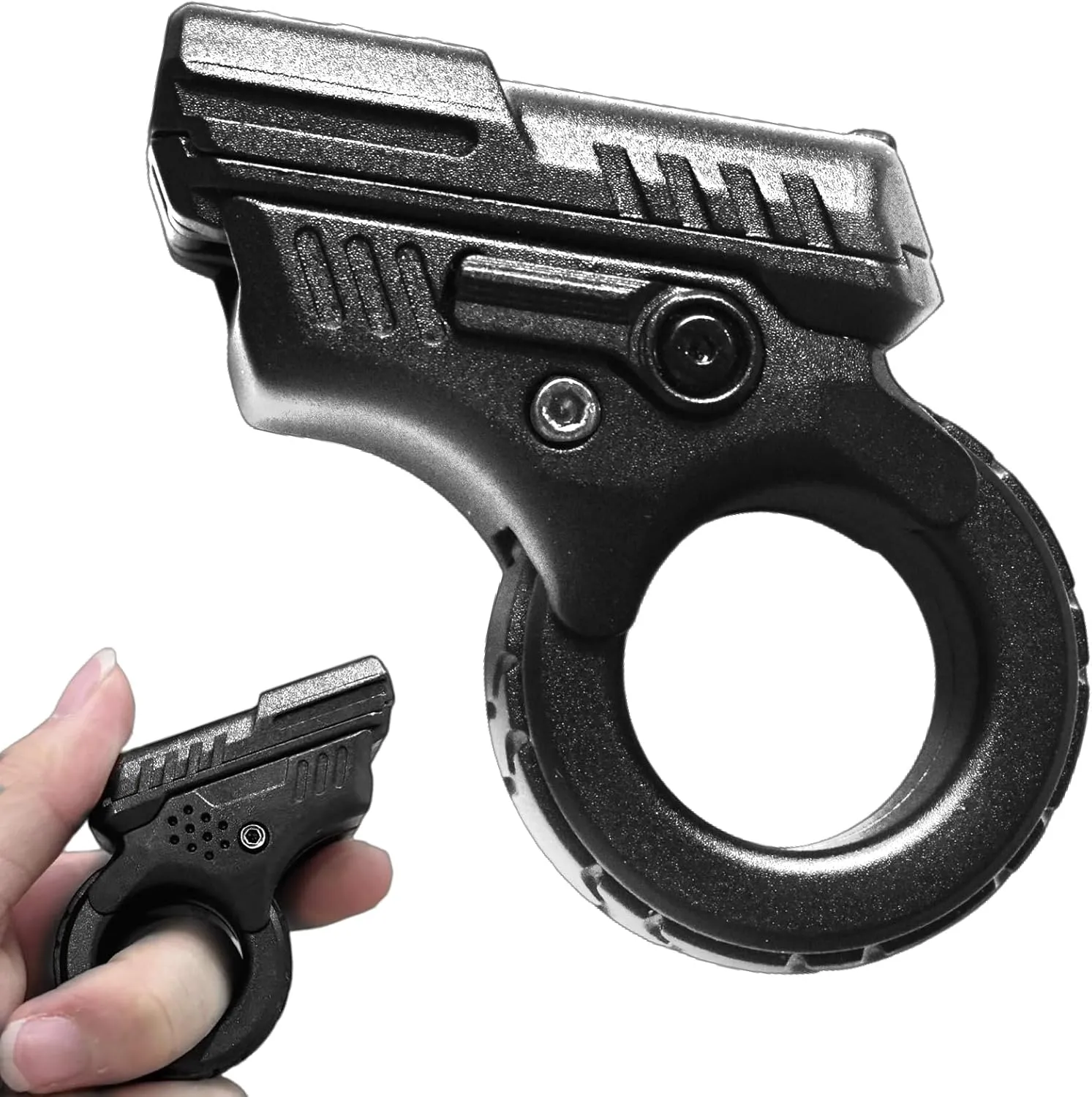 Gun Shape Fidget Ring, Metal Fingertip Toy Pistol, Office undertaking adrift Texas ceramic stylish apartment Cool Desk Anxiety Stress Relief, ADHD Sufferers Gift Toys (Black) OBEST Alloy 