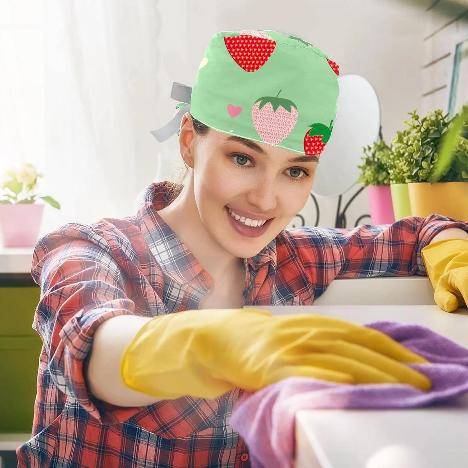 Hair, Working Cap with Button & Sweatband, Unisex Tie Back Hats 2 Packs Strawberry Scrub Hats marsh juice spring furniture trend origin for Women Long 