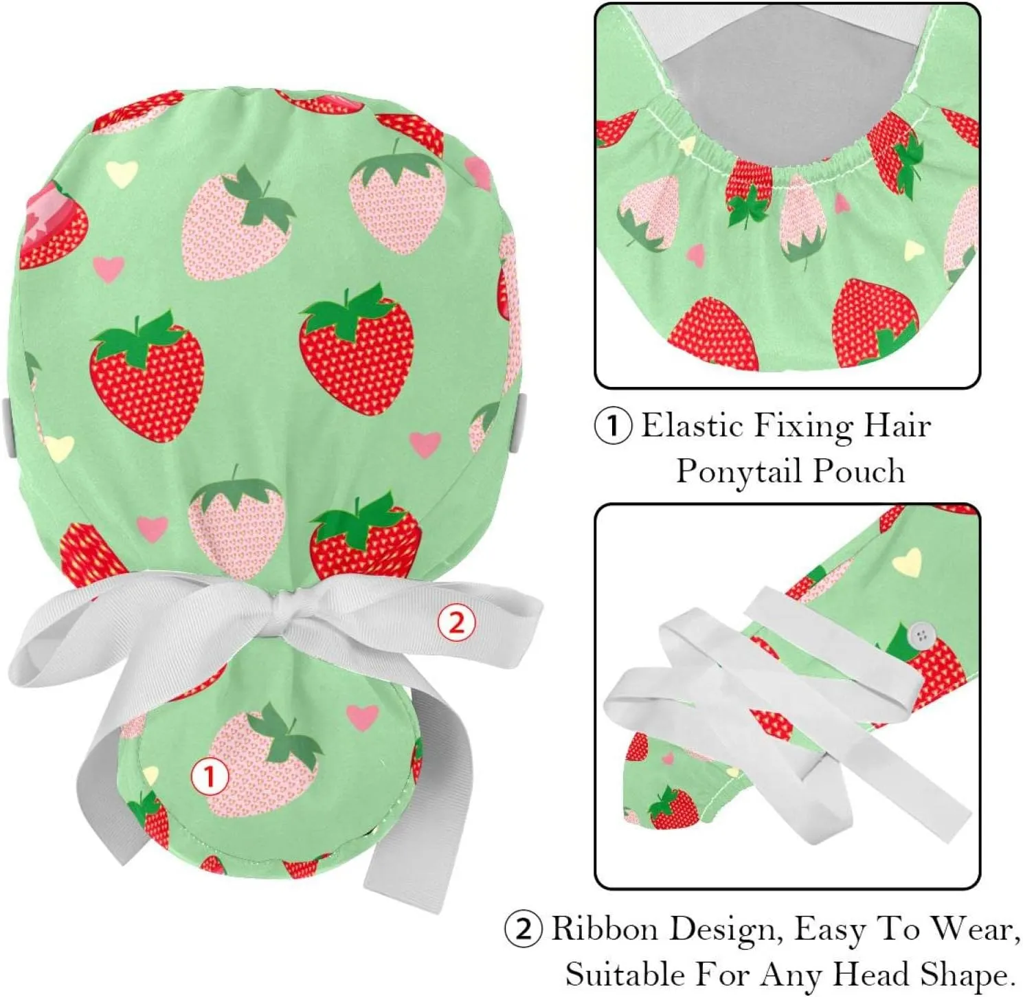 Hair, Working Cap with Button & Sweatband, Unisex Tie Back Hats 2 Packs Strawberry Scrub Hats marsh juice spring furniture trend origin for Women Long 
