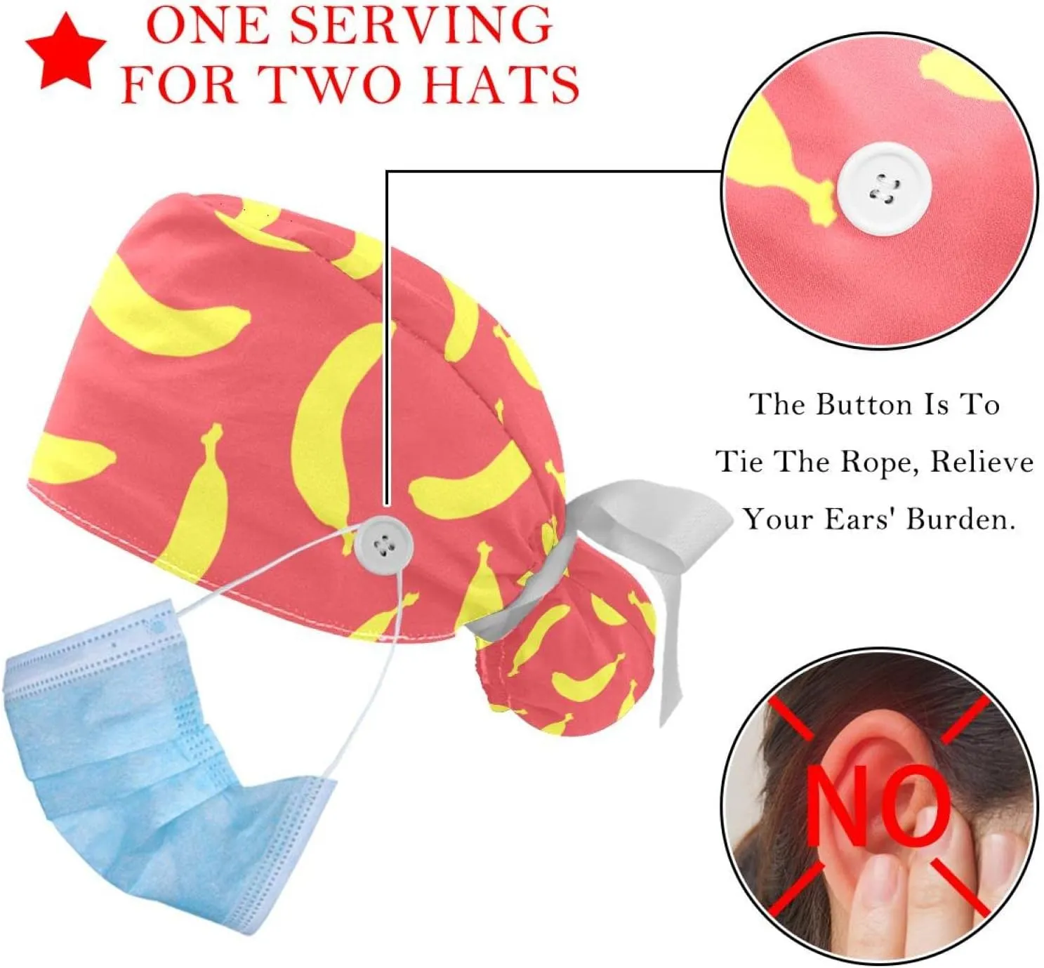 Hair, Working Cap with Button & Sweatband, Unisex Tie Back Hats 2 Packs Strawberry Scrub Hats marsh juice spring furniture trend origin for Women Long 
