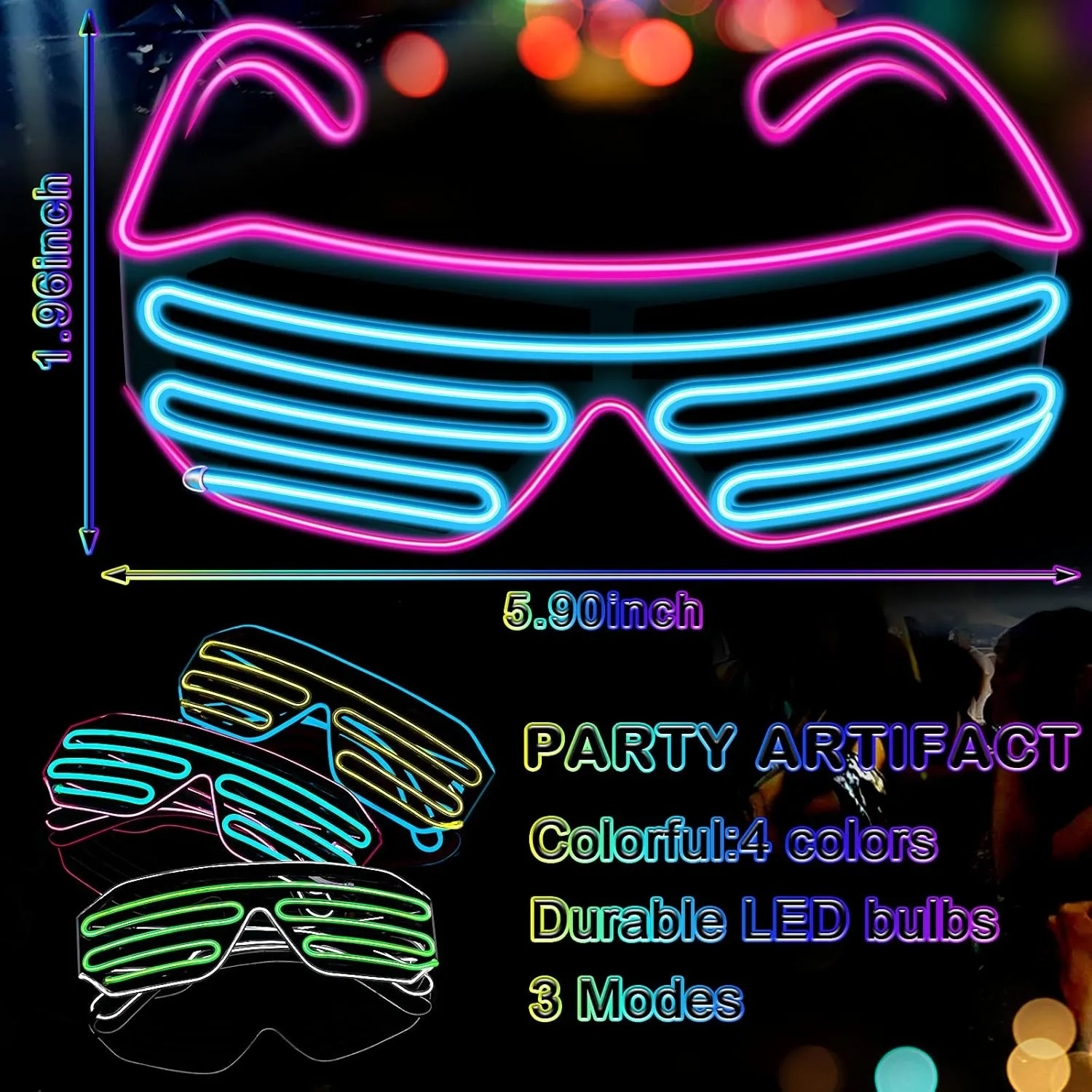Halloween Costumes TOODOO Shutter Flashing Sunglasses amplification purification Light Up Glasses LED Neon Rave Glasses Glow in the Dark Party Favors 