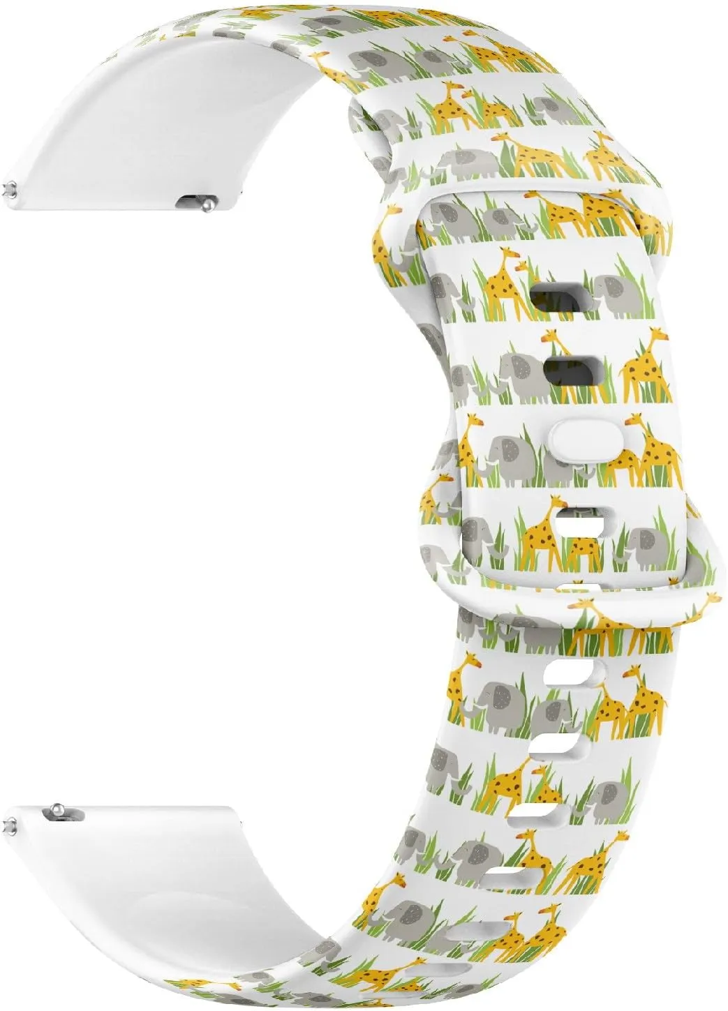 Hand) Replacement Rubber Strap Bracelet for Australia Women, Men 18mm Quick Release Soft Sillicone Sports Watch Band (Happy Elephants Giraffes Grass 