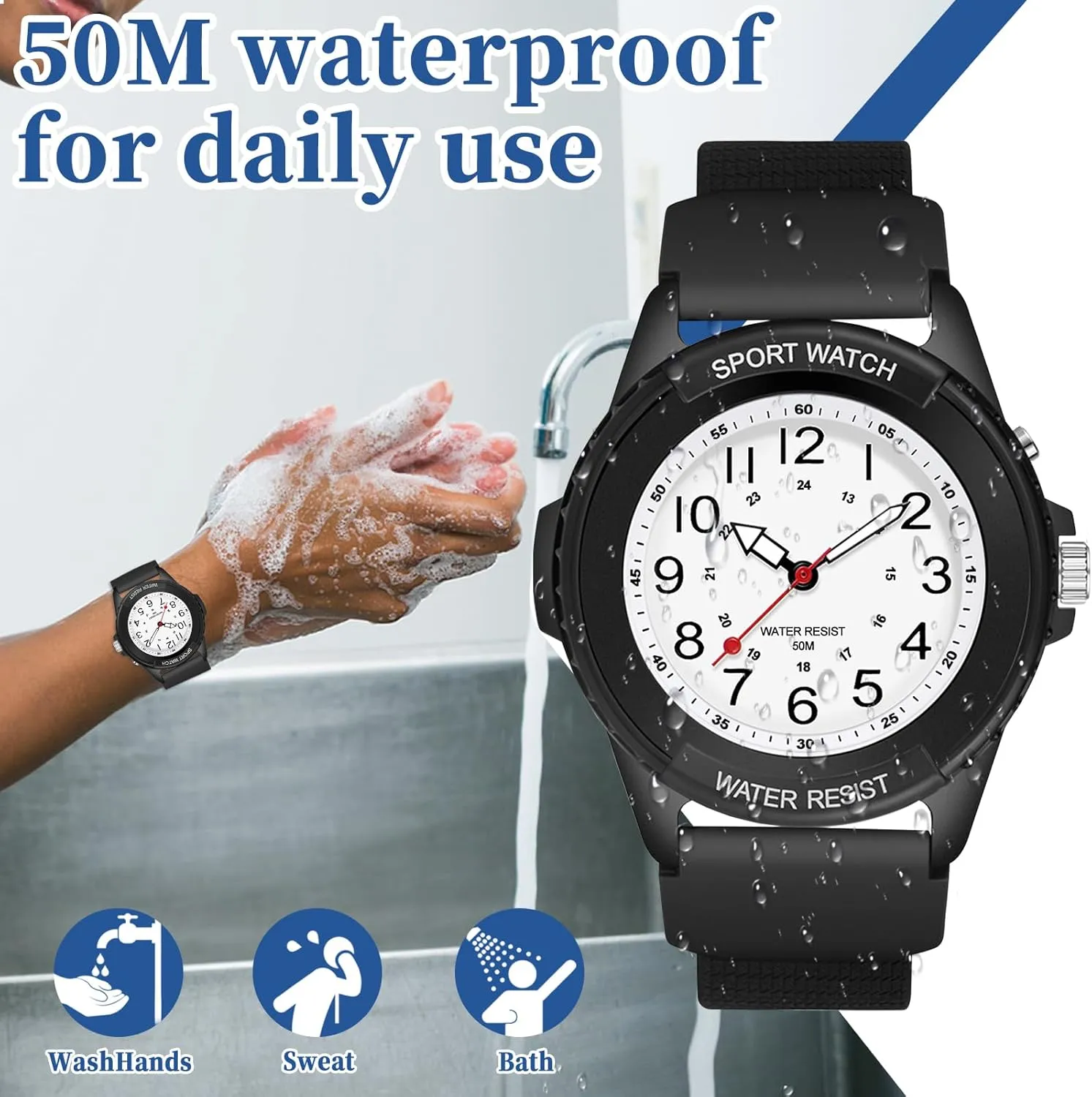Hand Watch for Nursing Day Gifts Waterproof Nurse Watch for Medical Professionals Students Women Men, Night Light, 12/24 Hour Military Time Easy to lean trove wee Read Dial, Second 