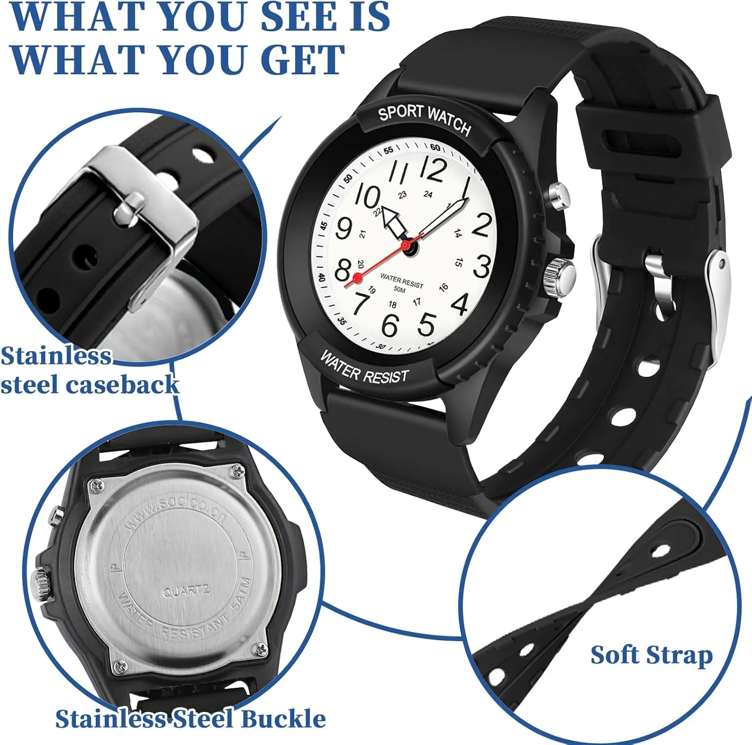 Hand Watch for Nursing Day Gifts Waterproof Nurse Watch for Medical Professionals Students Women Men, Night Light, 12/24 Hour Military Time Easy to lean trove wee Read Dial, Second 