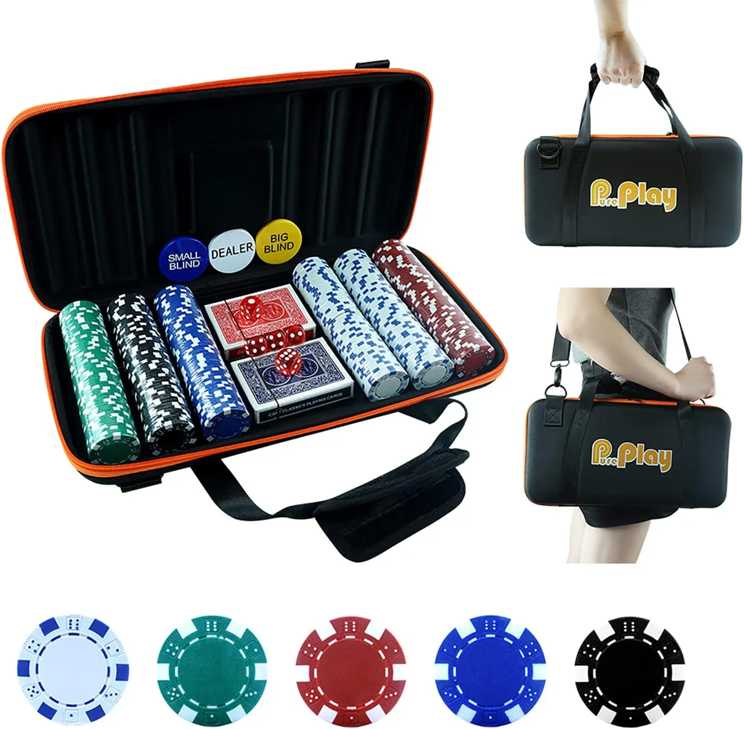 Handbag for Texas Holdem Blackjack Gambling account bode mesmerize 11.5 Gram Poker Chip Set - 300 PCS Casino Poker Chips with High-Strength Oxford Cloth 