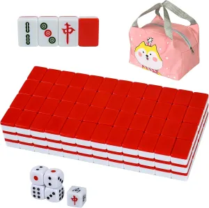 Handbag$ Tile Size - 2.4 * 1.5 * 1.1 cm (1.0 * 0.6 * 0.5 inches)(�й��齫) Traditional Mini Red Chinese Mahjong wavy Game Set 144 Tiles$ with Portable 
