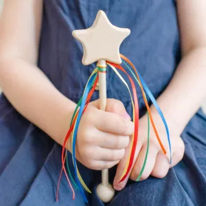 Handmade Rainbow Ribbon Wooden Star Wand