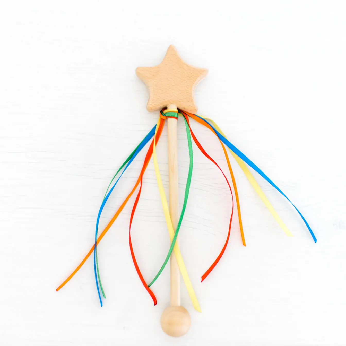 Handmade Rainbow Ribbon Wooden Star Wand