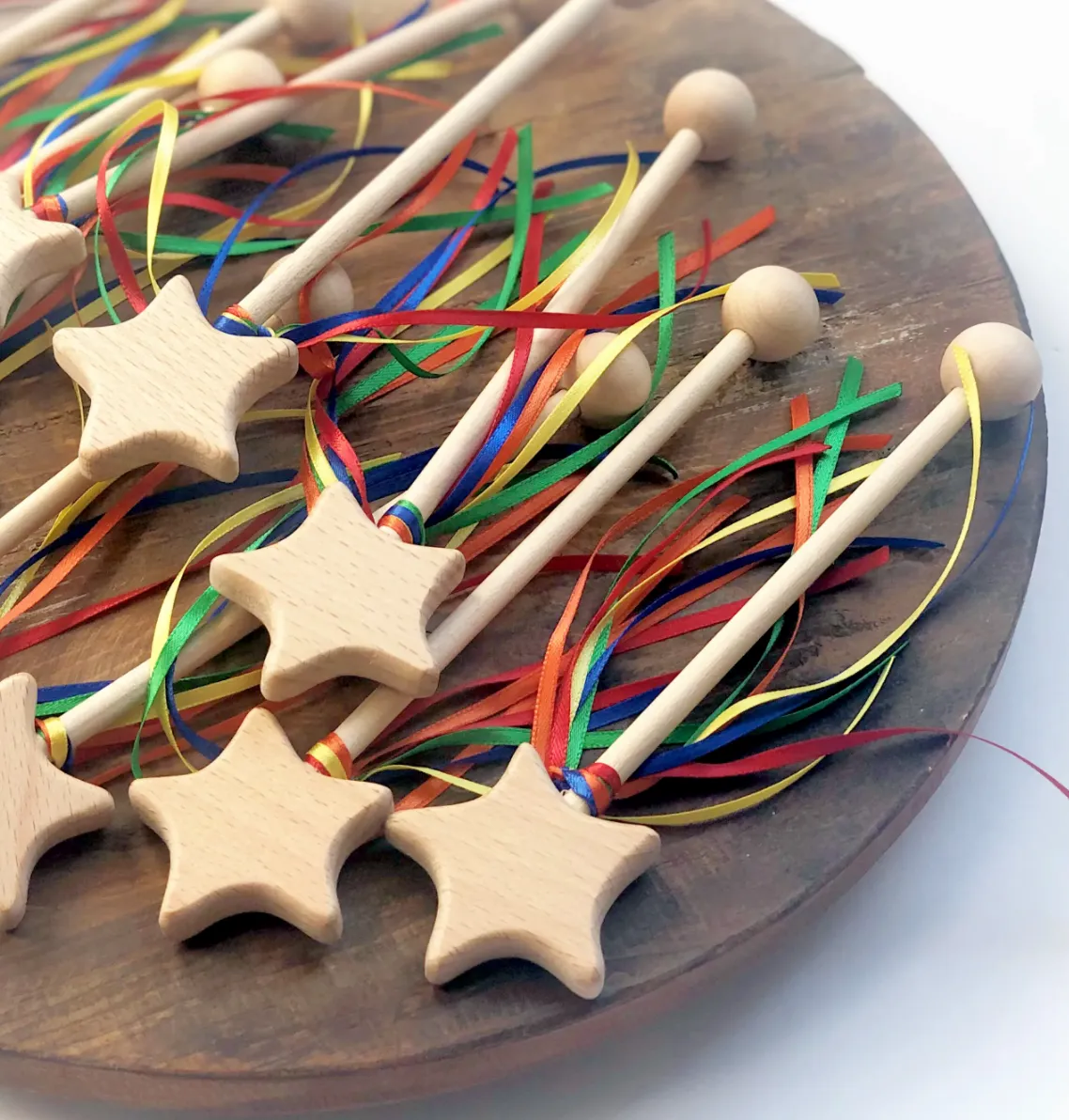 Handmade Rainbow Ribbon Wooden Star Wand