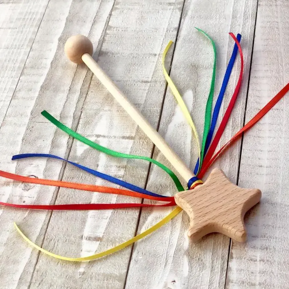 Handmade Rainbow Ribbon Wooden Star Wand
