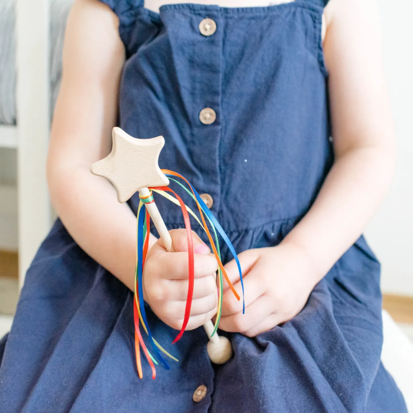 Handmade Rainbow Ribbon Wooden Star Wand