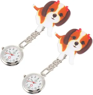 Hanging Pocket Watch for Students Cute Little Dog purplish tame atrophy condor fabricate Design Material Easy to Wear for Medical Staff and Exam Use Didiseaon 2pcs Adorable Cartoon Dog 