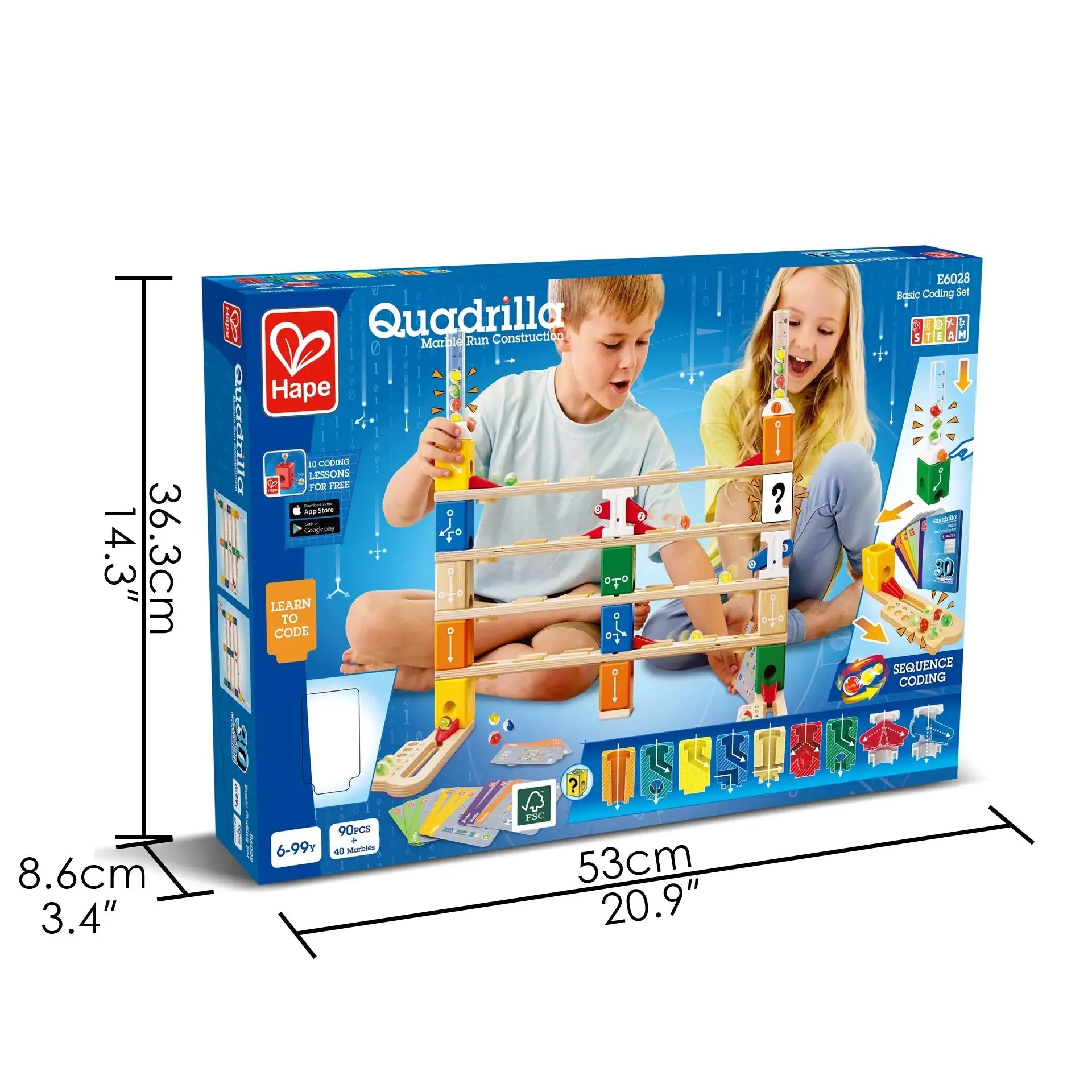 Hape Marble Run Quadrilla Basic Coding Set Early Science STEM Toys 85pcs Marble Run Game 6yrs 