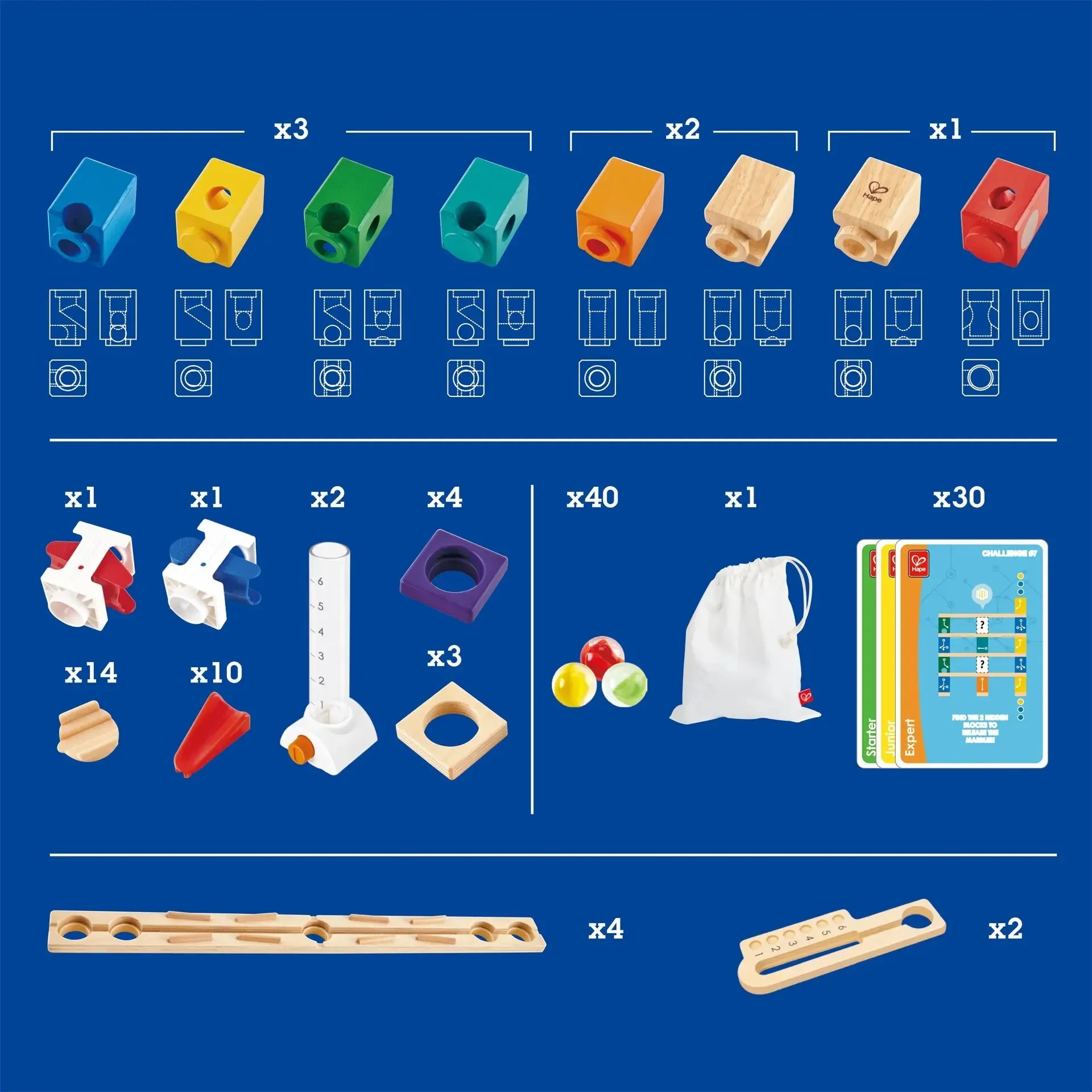 Hape Marble Run Quadrilla Basic Coding Set Early Science STEM Toys 85pcs Marble Run Game 6yrs 