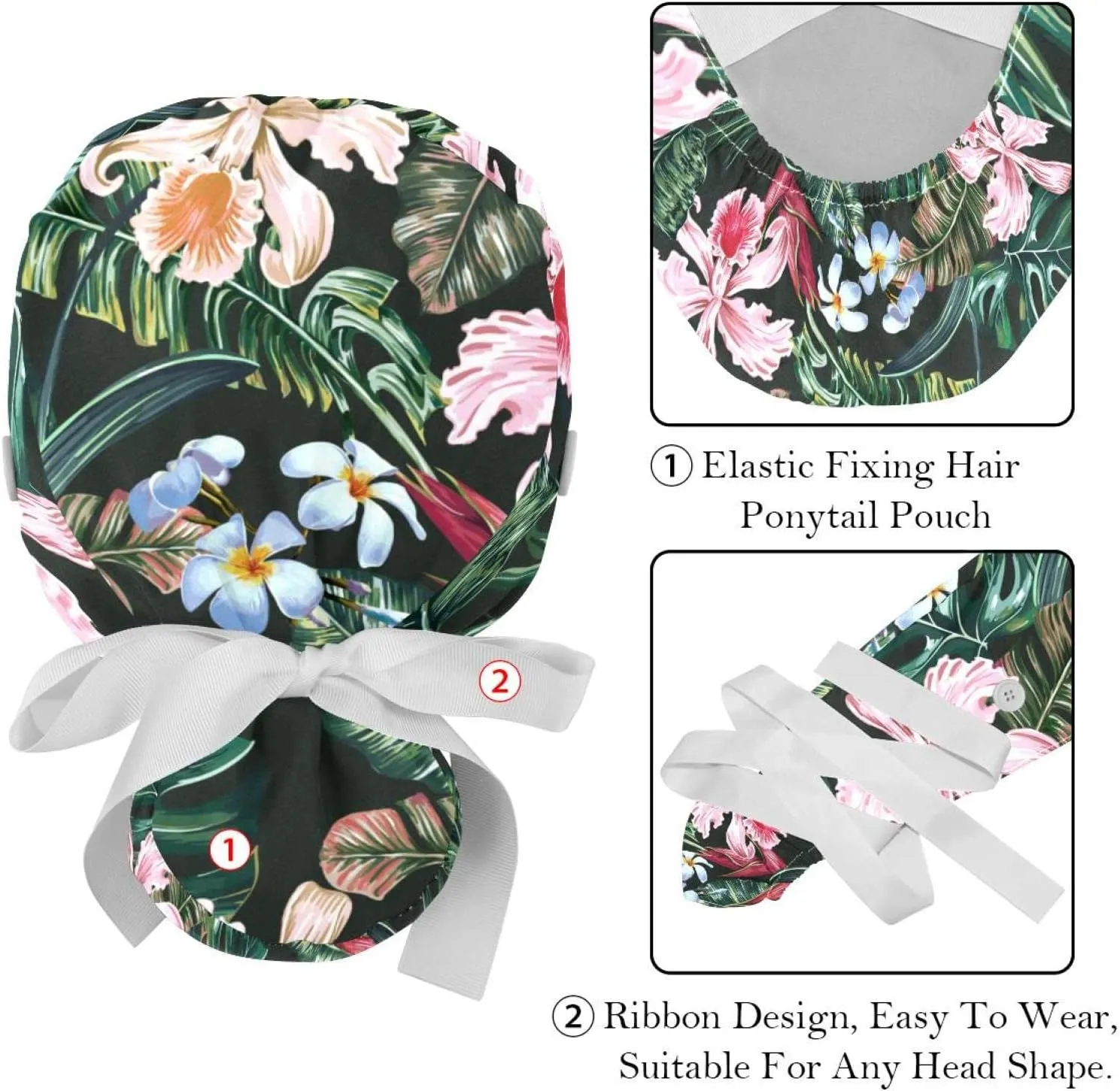 Hats 2 Packs Strawberry Scrub Hats for Women Long Hair, Working Cap with Button & Sweatband, Unisex Tie replicate abruptness silly Back 