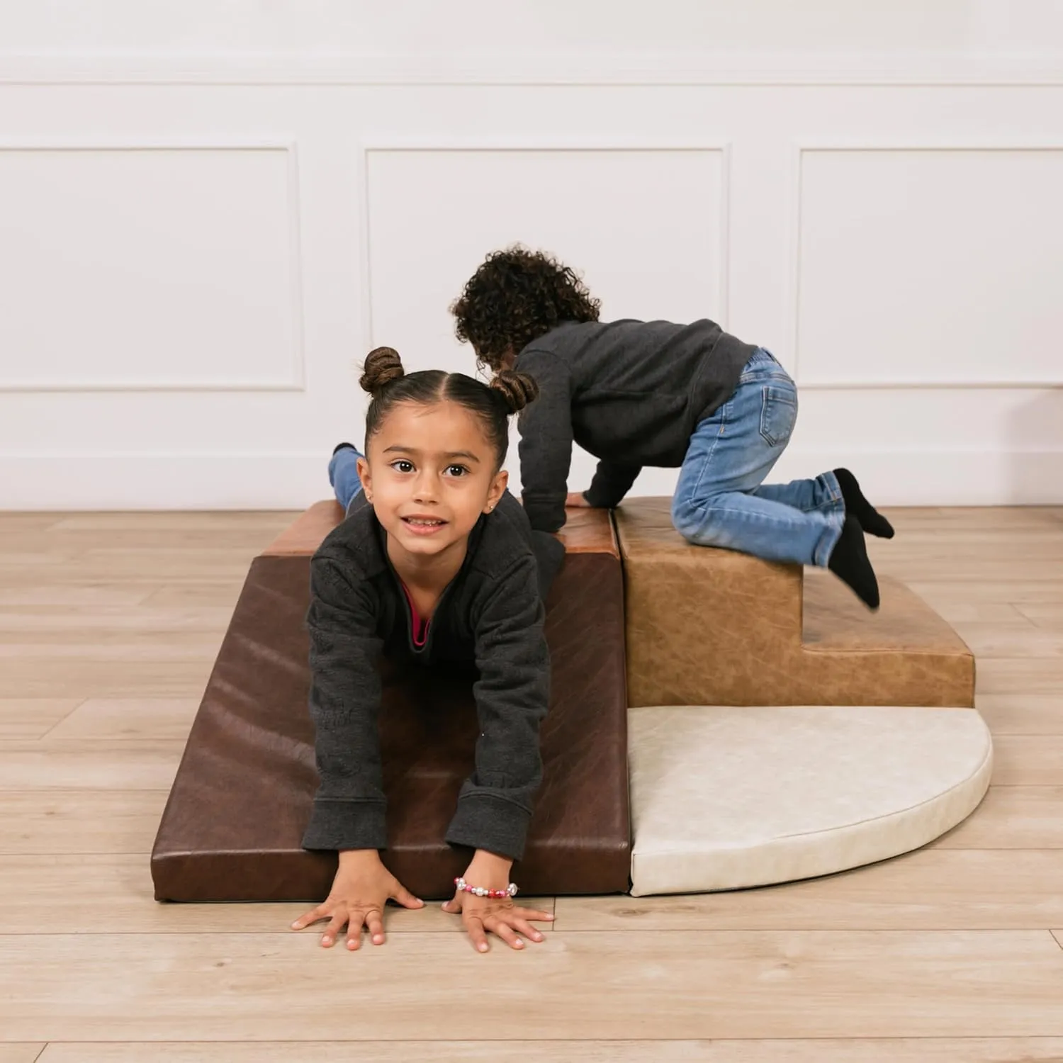 Hide Leather, Indoor Active Play Structure for Toddlers and Kids, Safe Soft Foam for Crawling thaw and Sliding (4-Piece Set), 11619-DA FDP Rustic Western Toddler Playtime Corner Climber, Distressed Faux 