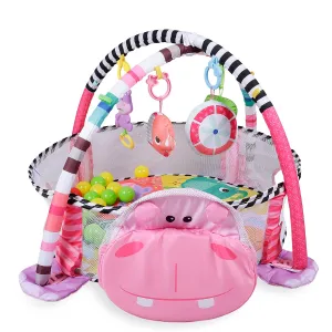 Hippo Infant Play Mat Activity Gym With Hanging Toys And Balls - Pink