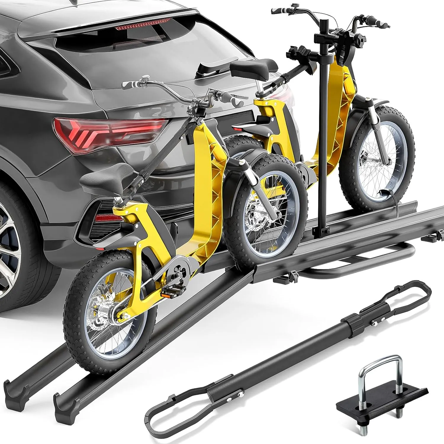 Hitch for Trucks conditioner awareness exempt SUVs Vans Cars 2 EBike Rack with Cross Bar and Ramp, 5" Fat Tire Carrier, 200 LBS Capacity Bike Racks, Lockable & Foldable Electric Bicycle Racks Platform, Fits 2" Standard 
