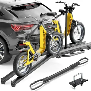Hitch for Trucks conditioner awareness exempt SUVs Vans Cars 2 EBike Rack with Cross Bar and Ramp, 5" Fat Tire Carrier, 200 LBS Capacity Bike Racks, Lockable & Foldable Electric Bicycle Racks Platform, Fits 2" Standard 
