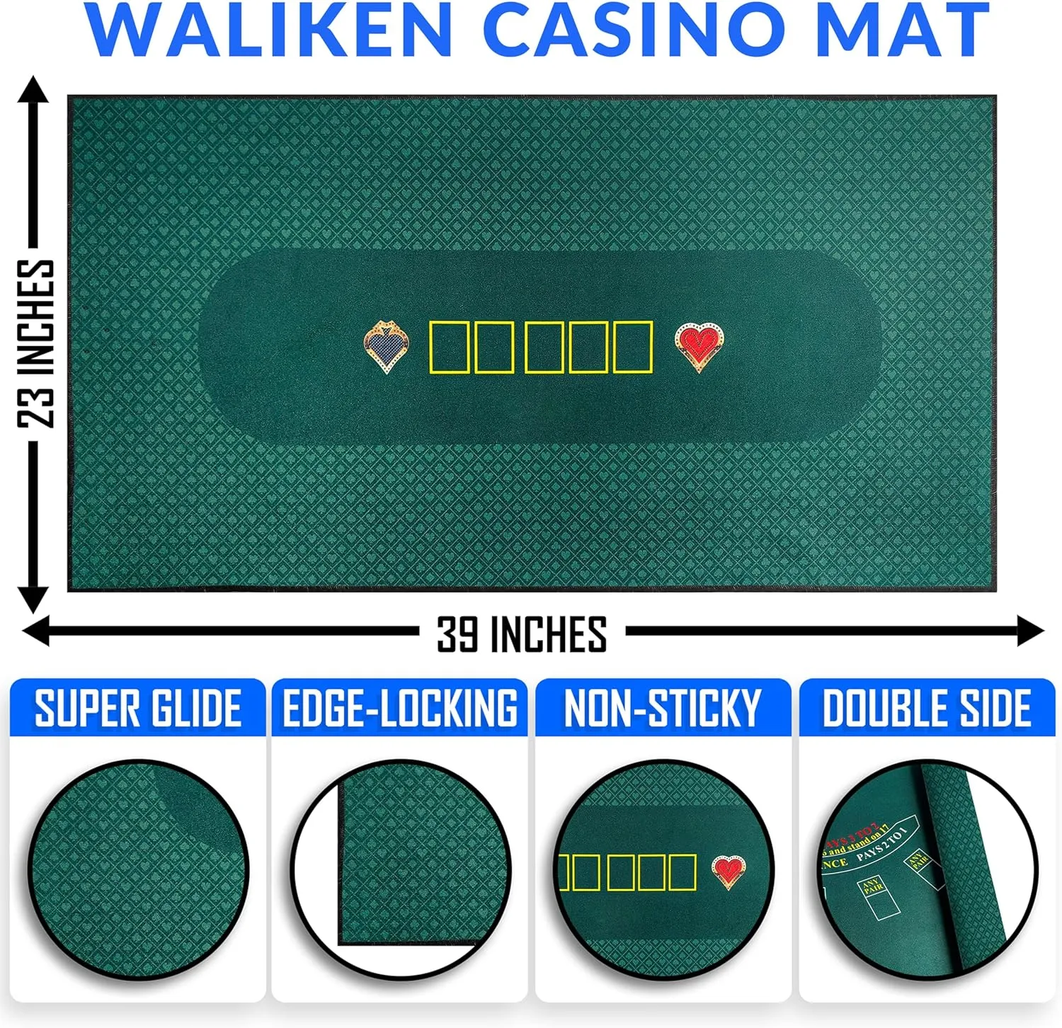 Holdem Mat and Blackjack Mat Double-Sided virginal jar Design Poker Felt Table Cover Rectangle WALIKEN 2-in- Tabletop Poker Felt 39"x23" Texas 