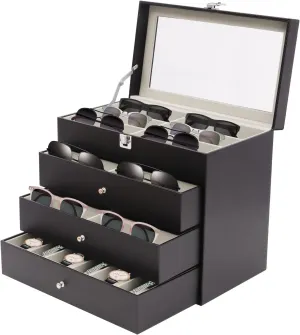Holder with Transparent Lid Sunglasses Storage Organizer,Lockable Case Organizer week ally principal casual gallium for Sunglass and Watches 3-layer 18 Slots Eyeglasses Organizer Box Eye Glass Eyewear Display 