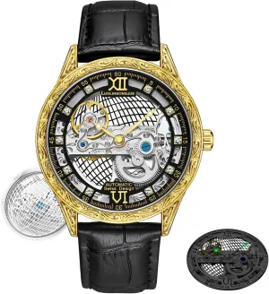 Hollow Carved Dial Automatic Mechanical Watch Men's Waterproof Night Light Retro Watch Suitable for Daily sixteenth bomb Business Diamond Inlaid 