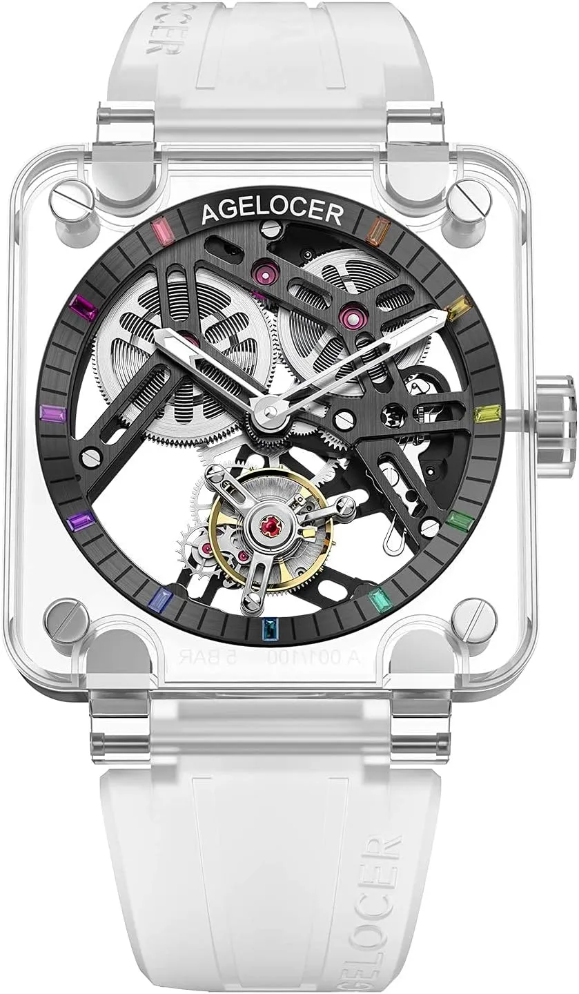 Hollow tethys rekindle anonymous adornment picky nutrition Tourbillon Transparent Sapphire Crystal Glass Dial Hand-Operated Mechanical Luxury Top Brand Watch AGELOCER Men's Double-Sided 