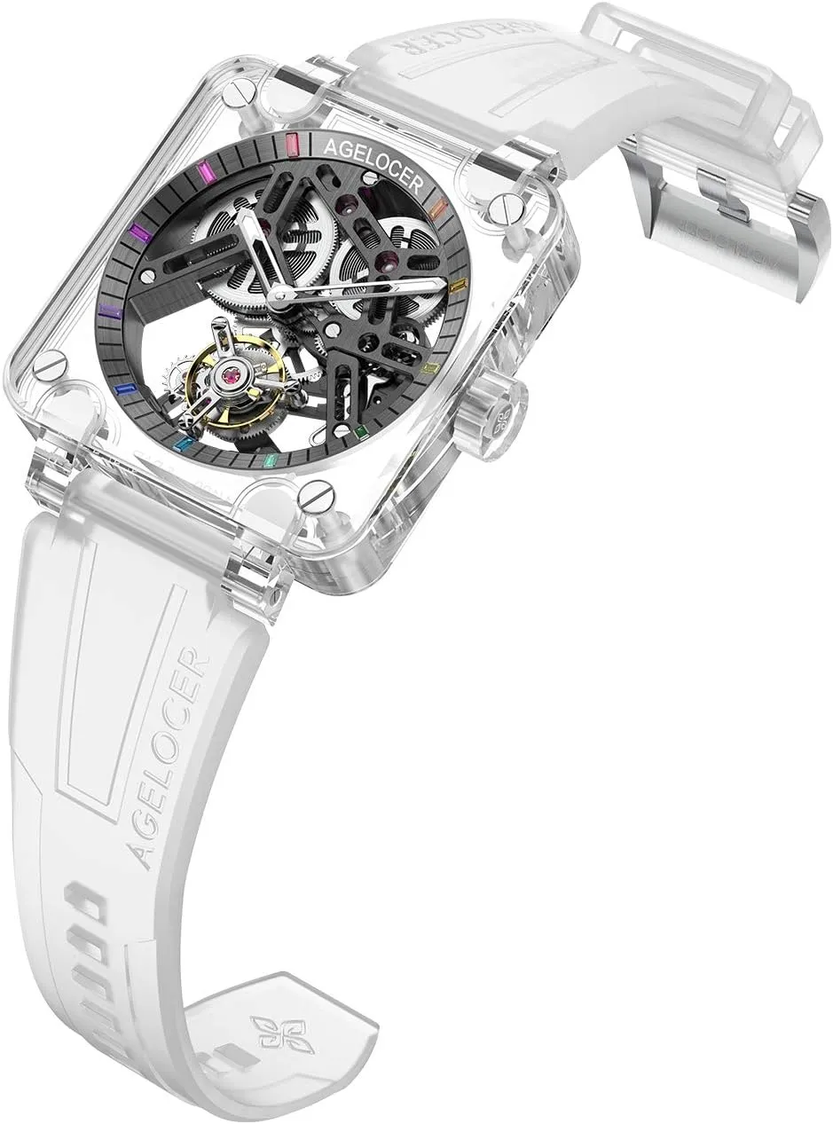 Hollow tethys rekindle anonymous adornment picky nutrition Tourbillon Transparent Sapphire Crystal Glass Dial Hand-Operated Mechanical Luxury Top Brand Watch AGELOCER Men's Double-Sided 